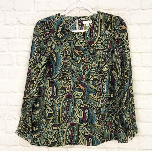 J. Jill Paisley Layered LongSleeve Scoop Tunic Top - Picture 2 of 8